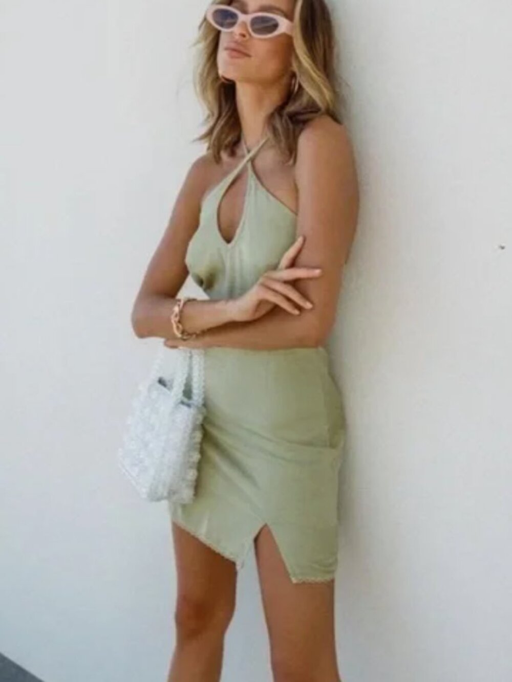 Princess Polly Cindy Mini Dress Sage Green Size 2 Party IT Girl Beach Vacation